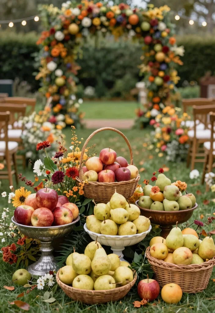 14 Fall Wedding Aisle Decorations Ideas With Cozy Vibes - 10. Seasonal Fruit Accents 1