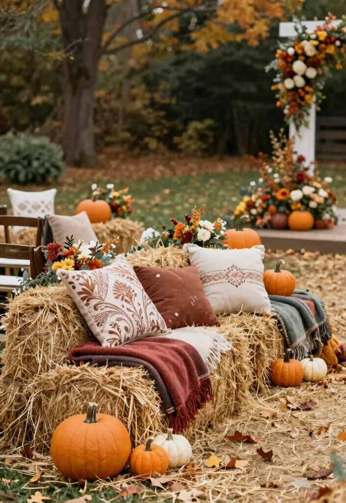 14 Fall Wedding Aisle Decorations Ideas With Cozy Vibes - 4. Whimsical Hay Bales 1