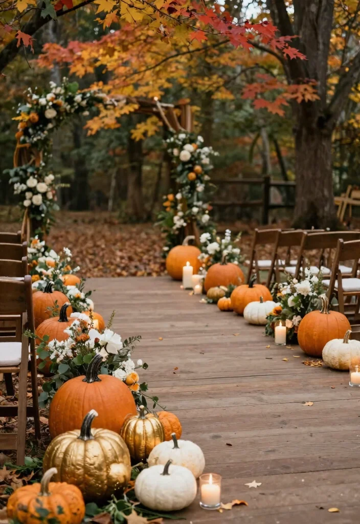 14 Fall Wedding Aisle Decorations Ideas With Cozy Vibes - 6. Mini Pumpkin Decorations 1