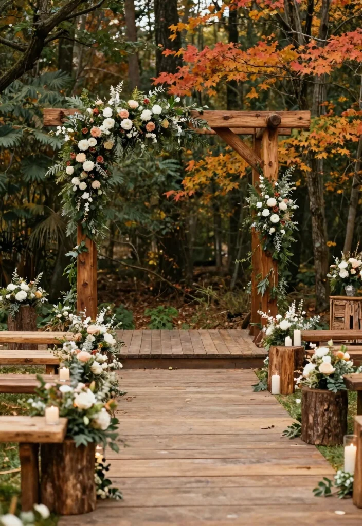 14 Fall Wedding Aisle Decorations Ideas With Cozy Vibes - 8. Natural Wood Elements 1