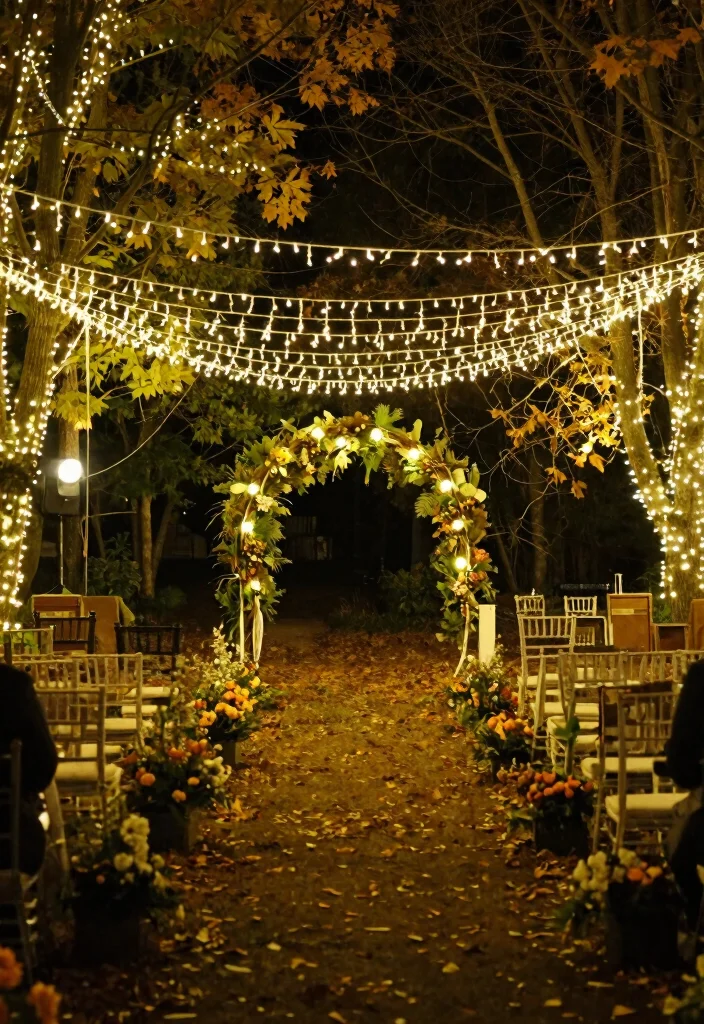 14 Fall Wedding Aisle Decorations Ideas With Cozy Vibes - 9. String Lights for a Magical Glow 1