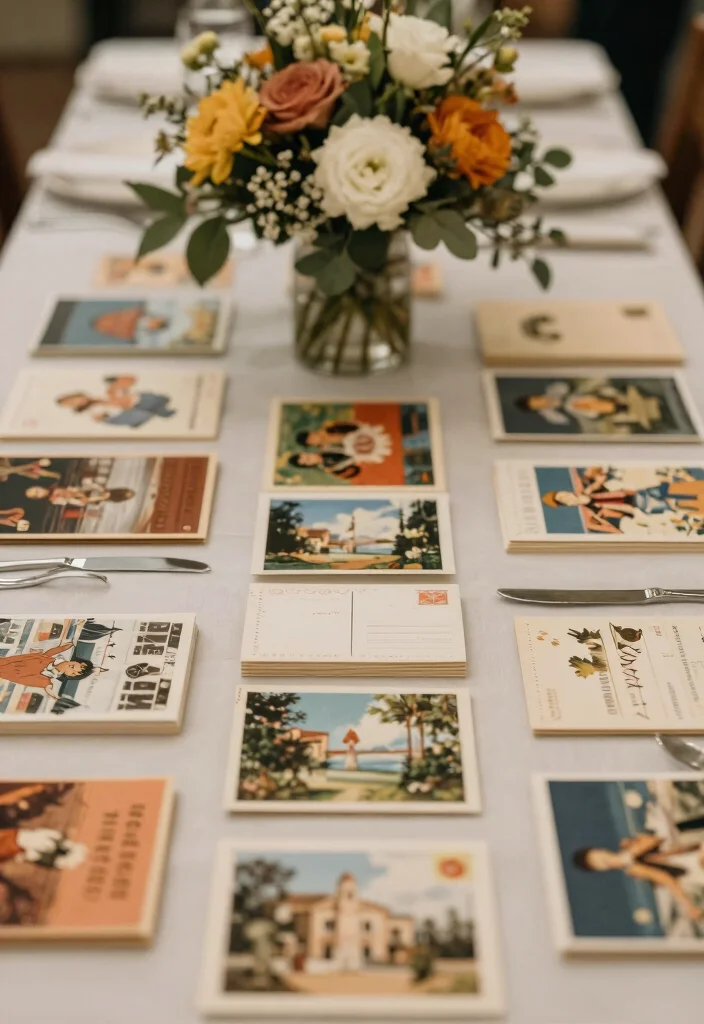 14 Travel Theme Wedding Centerpieces Ideas With Personal Touch 62 14 Travel Theme Wedding Centerpieces Ideas With Personal Touch - 12. Vintage Postcard Displays 1