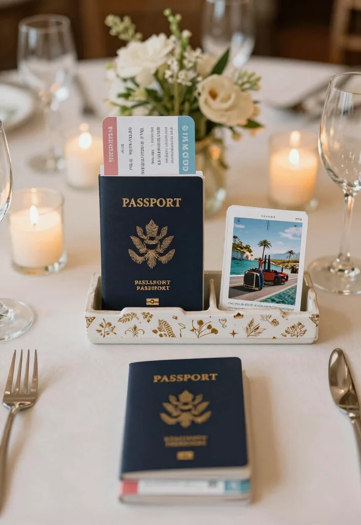 14 Travel Theme Wedding Centerpieces Ideas With Personal Touch 25 14 Travel Theme Wedding Centerpieces Ideas With Personal Touch - 5. Passport and Ticket Stubs Display 1
