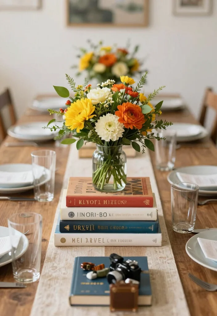 14 Travel Theme Wedding Centerpieces Ideas With Personal Touch 59 14 Travel Theme Wedding Centerpieces Ideas With Personal Touch - 9. Travel-Themed Book Centerpieces 1