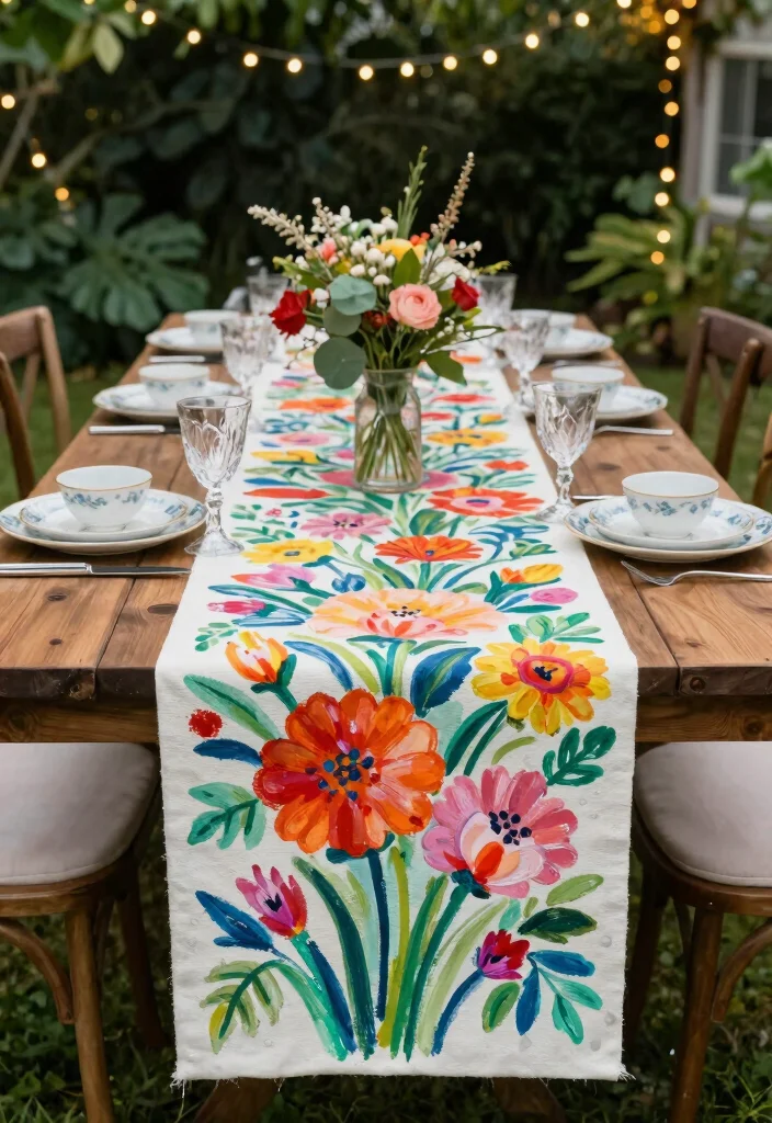 14 Wedding Table Runner Ideas That Elevate Every Setting - 11. Hand-Painted Canvas Runners 1