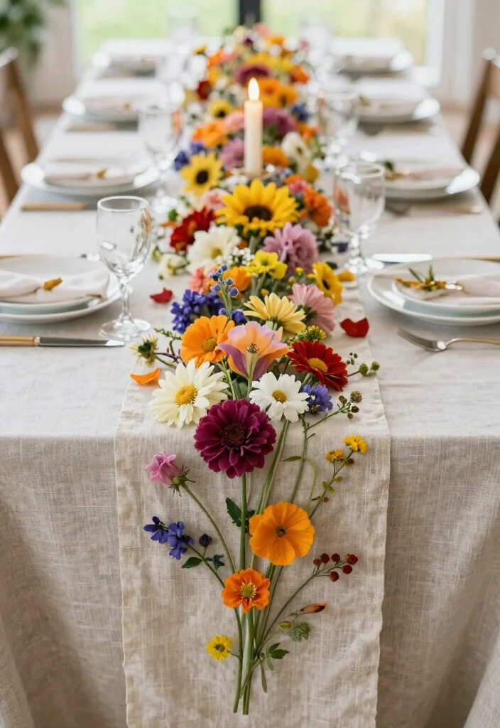 14 Wedding Table Runner Ideas That Elevate Every Setting - 14. Edible Flower Runners 1