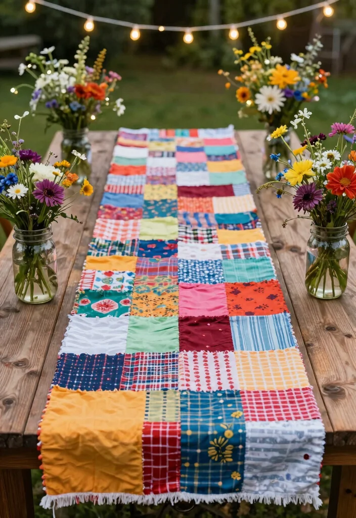 14 Wedding Table Runner Ideas That Elevate Every Setting - 2. Recycled Fabric Table Runners 1