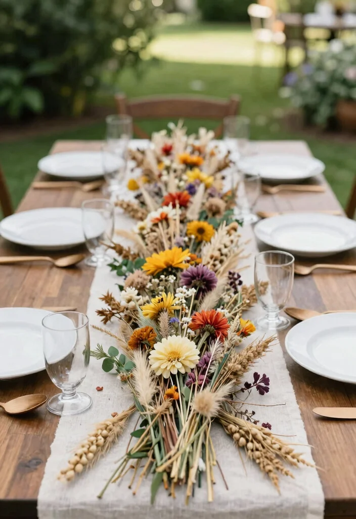 14 Wedding Table Runner Ideas That Elevate Every Setting - 6. Dried Flower and Grass Runners 1