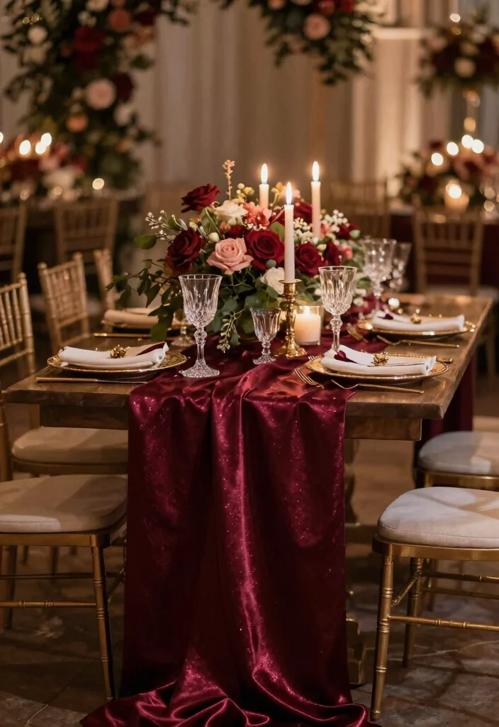14 Wedding Table Runner Ideas That Elevate Every Setting - 7. Silk and Satin Runners 1