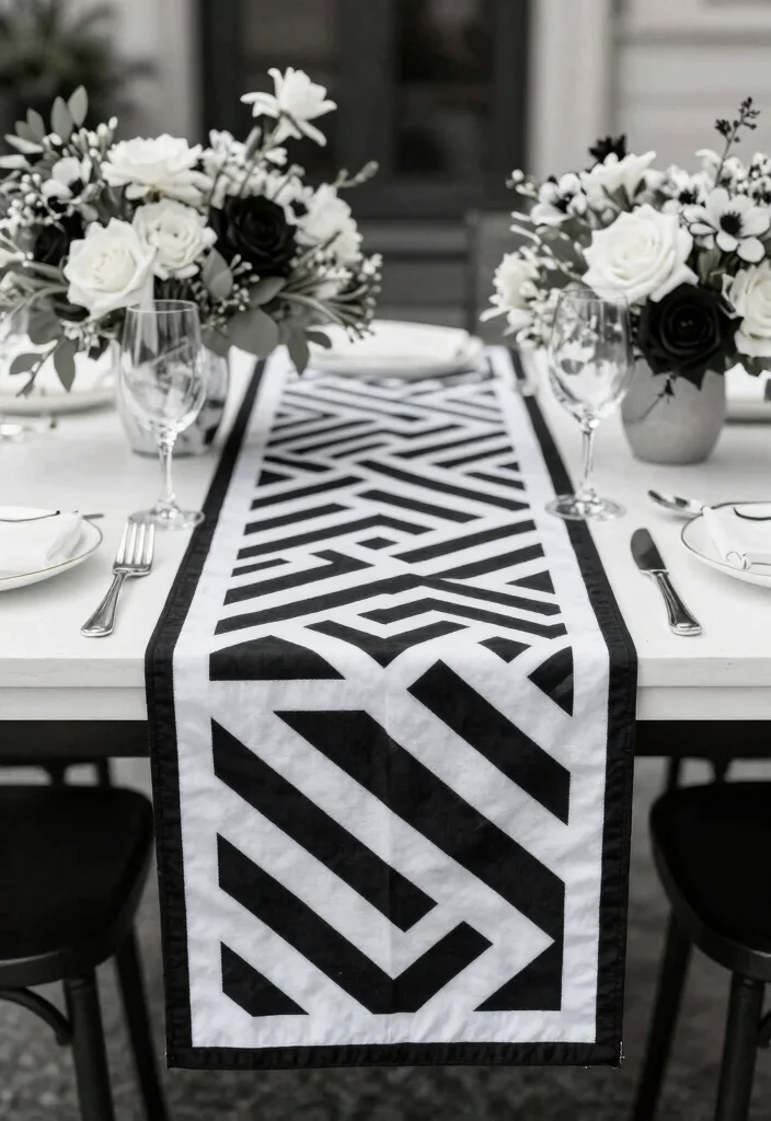 14 Wedding Table Runner Ideas That Elevate Every Setting - 8. Geometric Patterned Runners 1