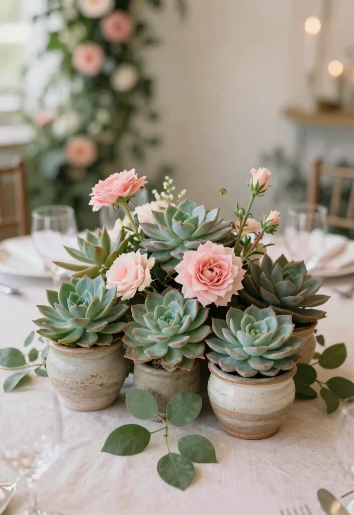 15 Blush Pink Wedding Centerpieces Ideas With Soft Romance - 10. Unique Succulent Clusters 1