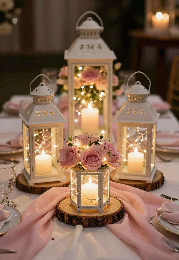 15 Blush Pink Wedding Centerpieces Ideas With Soft Romance - 2. Lanterns with Twinkling Lights 1