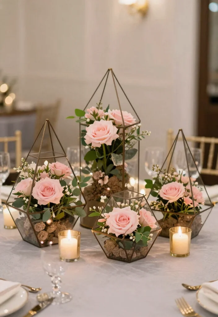 15 Blush Pink Wedding Centerpieces Ideas With Soft Romance - 4. Geometric Elegance 1