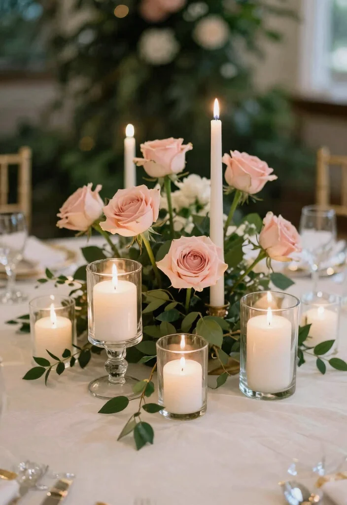 15 Blush Pink Wedding Centerpieces Ideas With Soft Romance - 6. Elegant Candle Arrangements 1