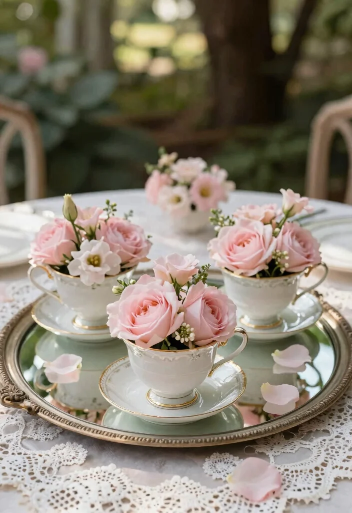 15 Blush Pink Wedding Centerpieces Ideas With Soft Romance - 7. Vintage Tea Cups 1