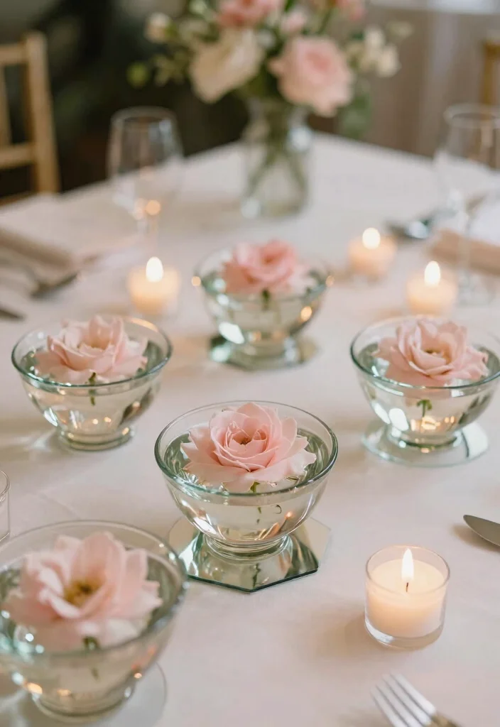15 Blush Pink Wedding Centerpieces Ideas With Soft Romance - 8. Floating Blooms 1