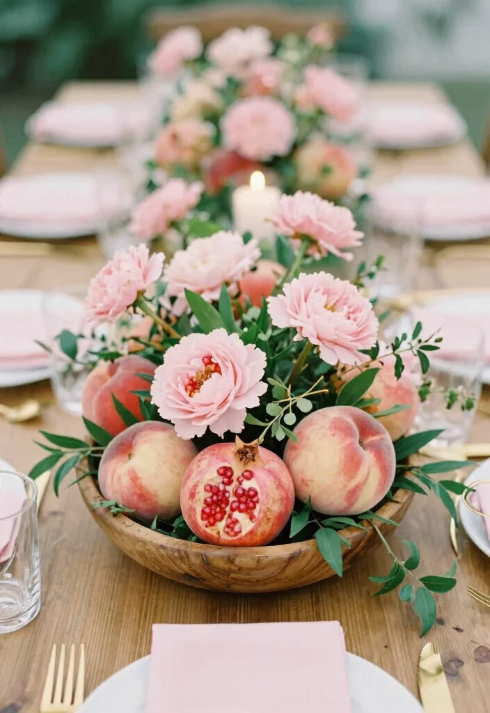 15 Blush Pink Wedding Centerpieces Ideas With Soft Romance - 9. Whimsical Fruit Accents 1
