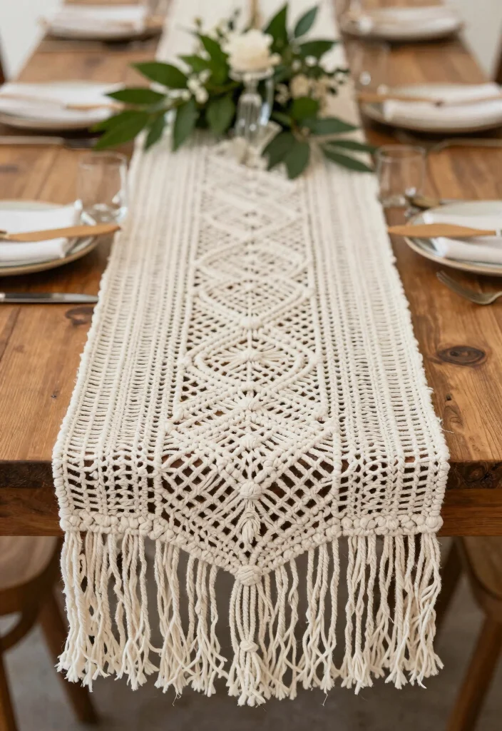 15 Boho Wedding Table Ideas With Free Spirited Style - 5. Macramé Table Accents 1