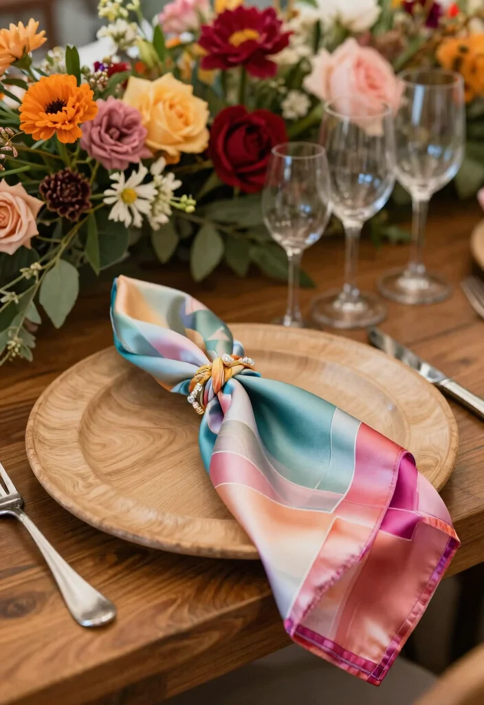 15 Boho Wedding Table Ideas With Free Spirited Style - 7. Colorful Silk Napkins 1