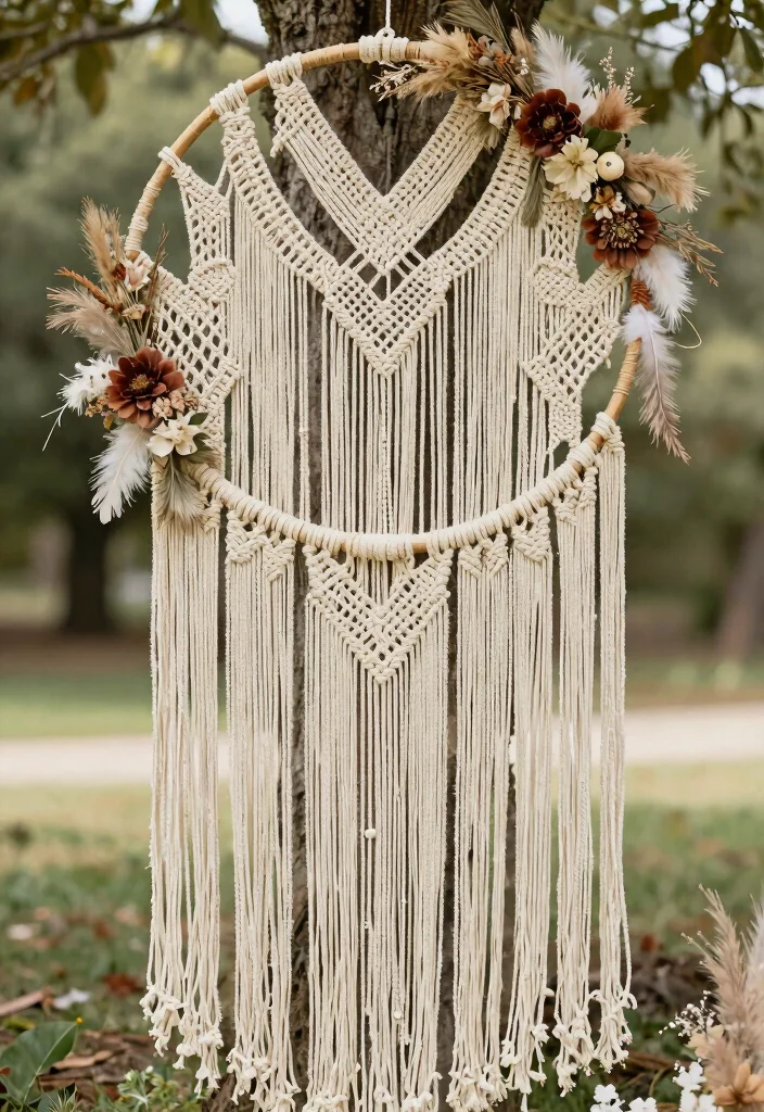 15 Circle Wedding Backdrop Ideas With Modern Romance - 10. Artistic Macrame Magic 1