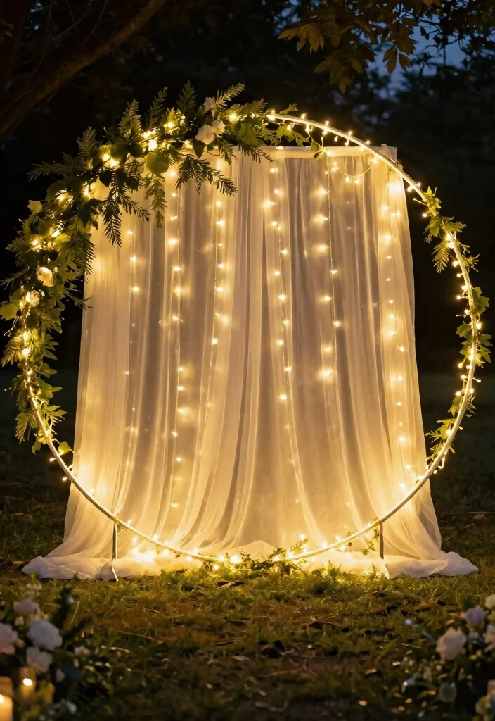 15 Circle Wedding Backdrop Ideas With Modern Romance - 12. Enchanting Fairy Lights 1