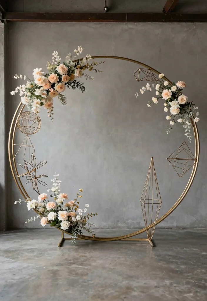 15 Circle Wedding Backdrop Ideas With Modern Romance - 14. Chic Metal Accents 1