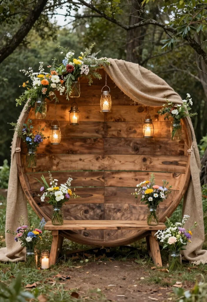 15 Circle Wedding Backdrop Ideas With Modern Romance - 2. Rustic Charm with Wood Elements 1