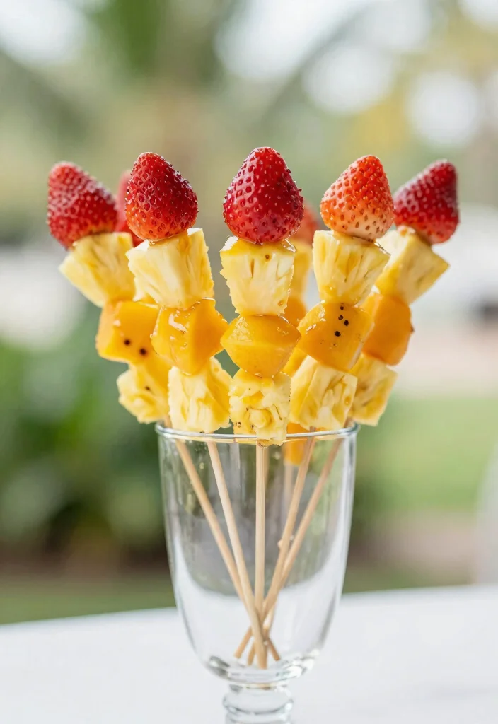 15 Fruit Table Ideas Wedding Guests Will Adore - 4. Tropical Fruit Skewers 1