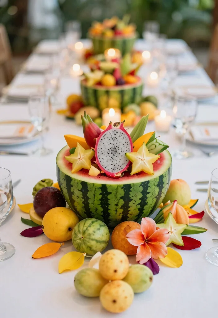 15 Fruit Table Ideas Wedding Guests Will Adore - 5. Exotic Fruit Centerpieces 1