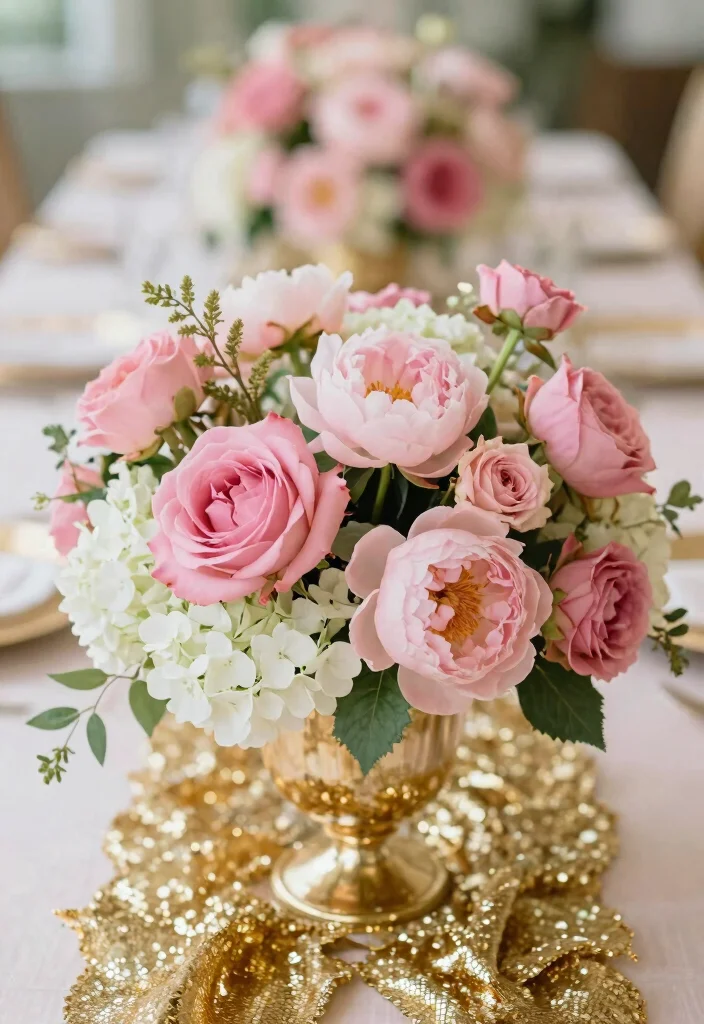 15 Pink and Gold Wedding Decorations Ideas With Glam Touch - 1. Stunning Pink and Gold Floral Centerpieces 1