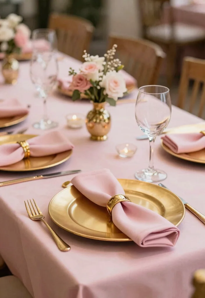 15 Pink and Gold Wedding Decorations Ideas With Glam Touch - 10. Pink Table Settings with Gold Accents 1