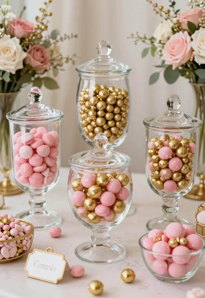 15 Pink and Gold Wedding Decorations Ideas With Glam Touch - 12. Pink and Gold Candy Bar 1