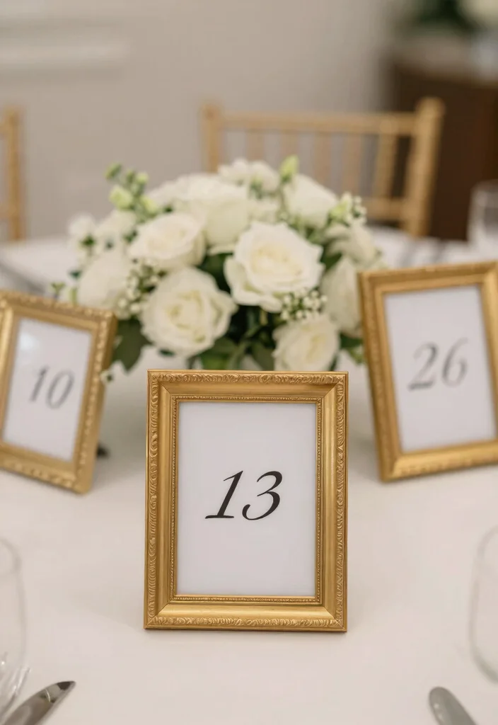 15 Pink and Gold Wedding Decorations Ideas With Glam Touch - 13. Gold Frame Table Numbers 1