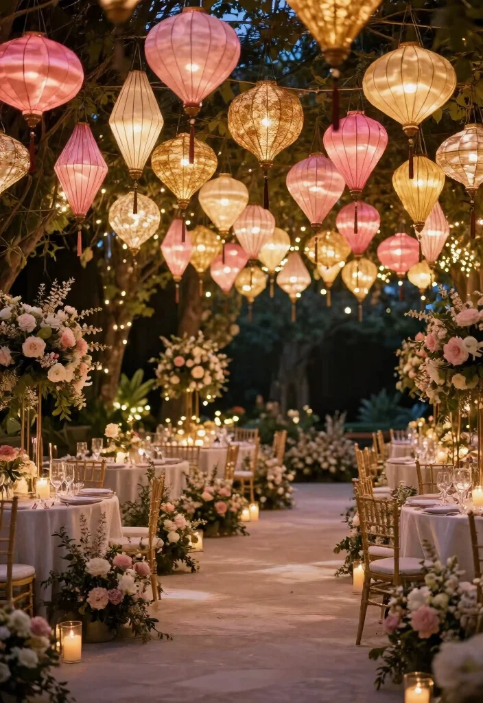 15 Pink and Gold Wedding Decorations Ideas With Glam Touch - 14. Pink and Gold Lanterns 1