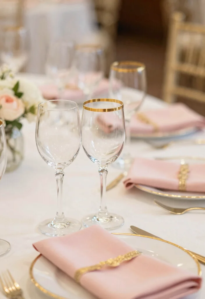 15 Pink and Gold Wedding Decorations Ideas With Glam Touch - 7. Gold-Tipped Glassware 1