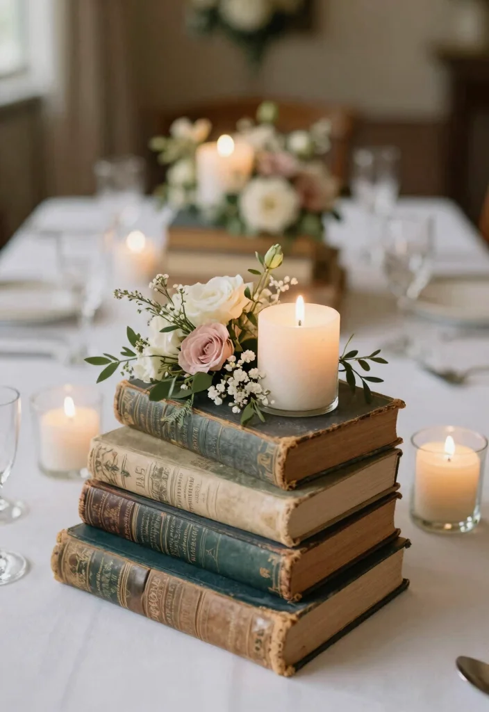 15 Romantic Vintage Wedding Decorations Ideas With Old World Glam - 10. Antique Book Centerpieces 1