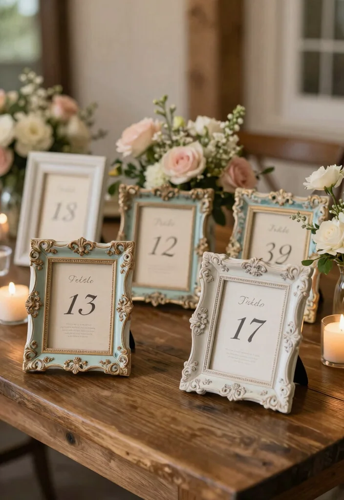 15 Romantic Vintage Wedding Decorations Ideas With Old World Glam - 2. Antique Frame Table Numbers 1