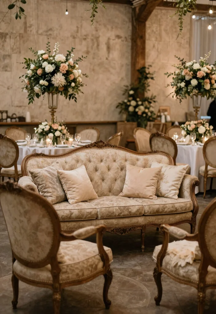15 Romantic Vintage Wedding Decorations Ideas With Old World Glam - 4. Romantic Antique Furniture 1