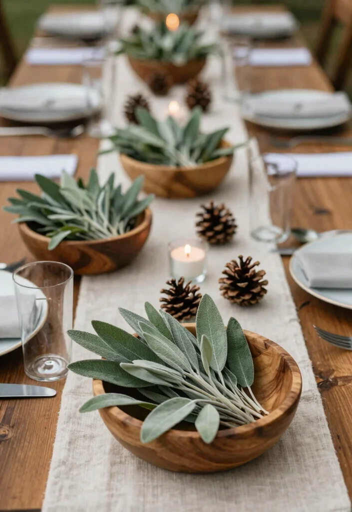 15 Sage Centerpieces Wedding Ideas With Earthy Elegance - 13. Sage and Pinecones 1