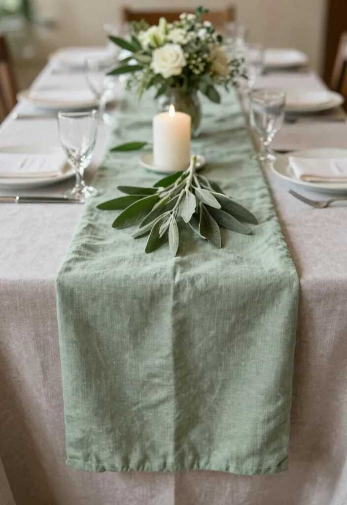 15 Sage Centerpieces Wedding Ideas With Earthy Elegance - 14. Sage-Infused Table Runners 1