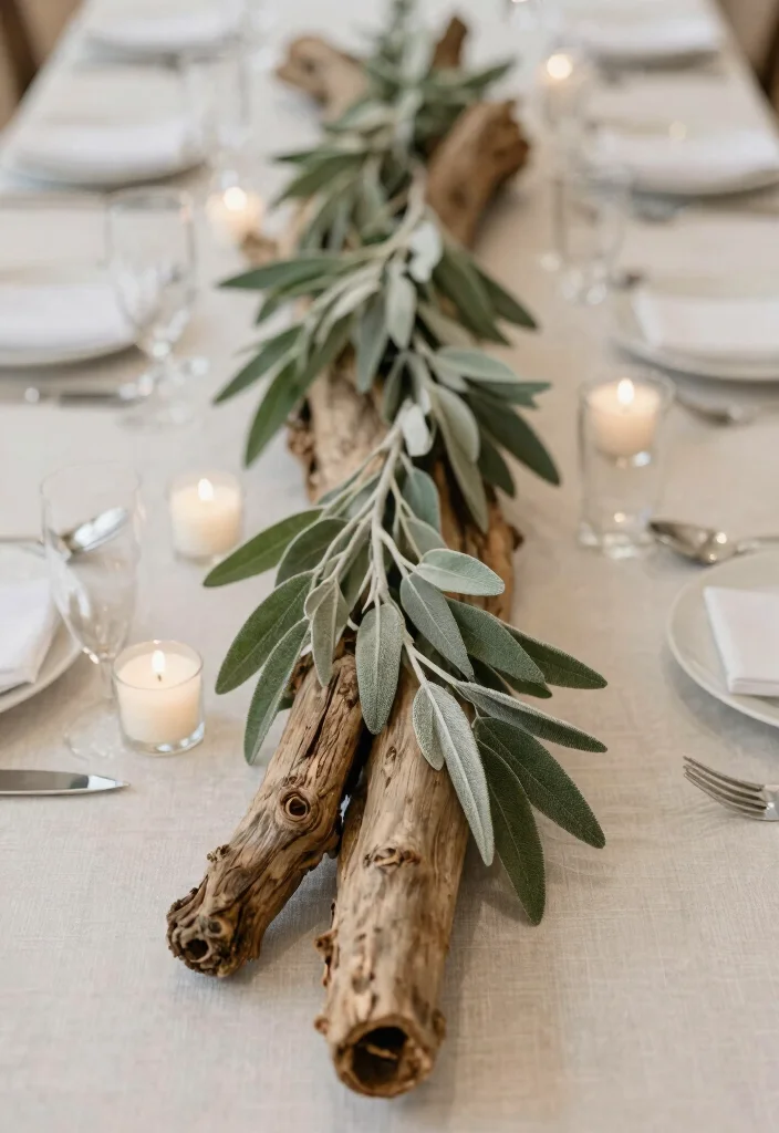 15 Sage Centerpieces Wedding Ideas With Earthy Elegance - 8. Sage and Driftwood Showcase 1