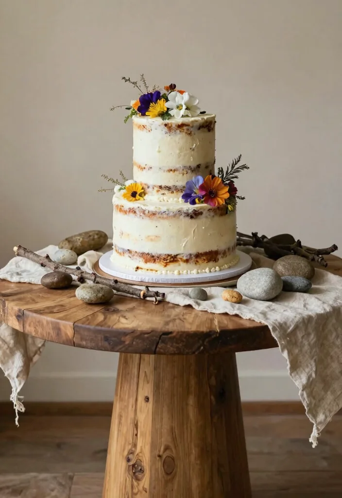 15 Wedding Cake Table Ideas That Steal the Spotlight 51 15 Wedding Cake Table Ideas That Steal the Spotlight - 11. Natural Elements 1