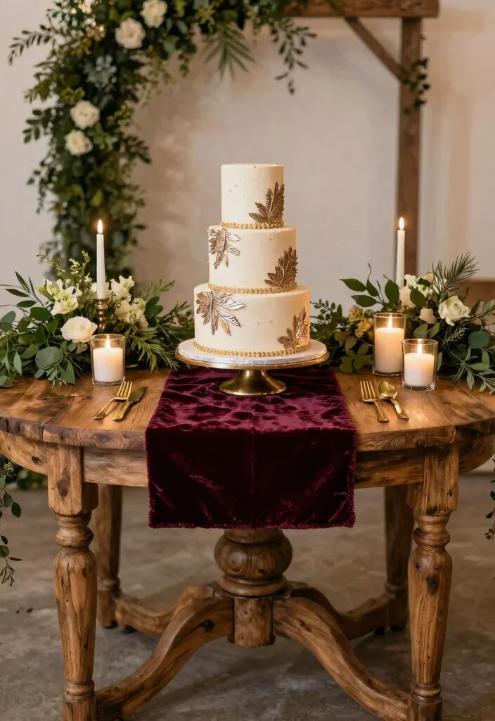 15 Wedding Cake Table Ideas That Steal the Spotlight 65 15 Wedding Cake Table Ideas That Steal the Spotlight - 15. Rustic Luxe 1