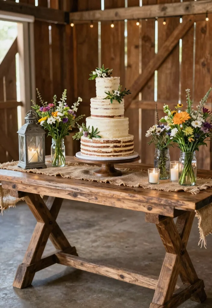 15 Wedding Cake Table Ideas That Steal the Spotlight 13 15 Wedding Cake Table Ideas That Steal the Spotlight - 3. Rustic Barn Style 1