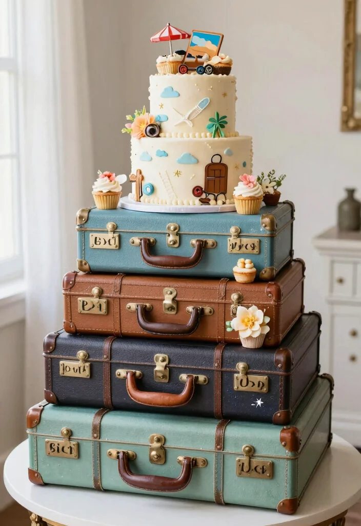 15 Wedding Cake Table Ideas That Steal the Spotlight 15 15 Wedding Cake Table Ideas That Steal the Spotlight - 5. Vintage Suitcases 1