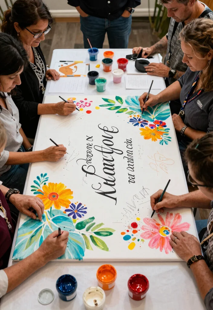 15 Wedding Signing Table Ideas That Feel Meaningful - 9. Artistic Canvas Signing 1