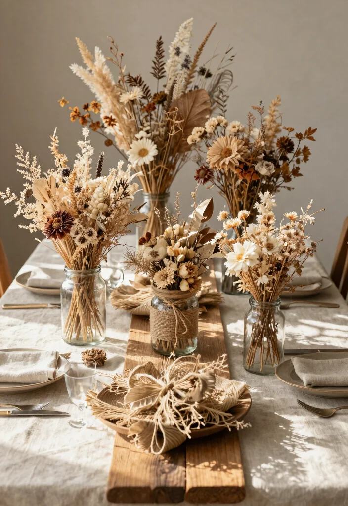 15 Wedding Table Toppers Ideas That Add Stunning Detail - 3. Dried Flower Arrangements 1