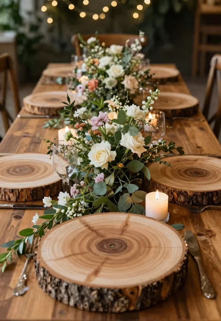 15 Wedding Table Toppers Ideas That Add Stunning Detail - 6. Natural Wood Rounds 1