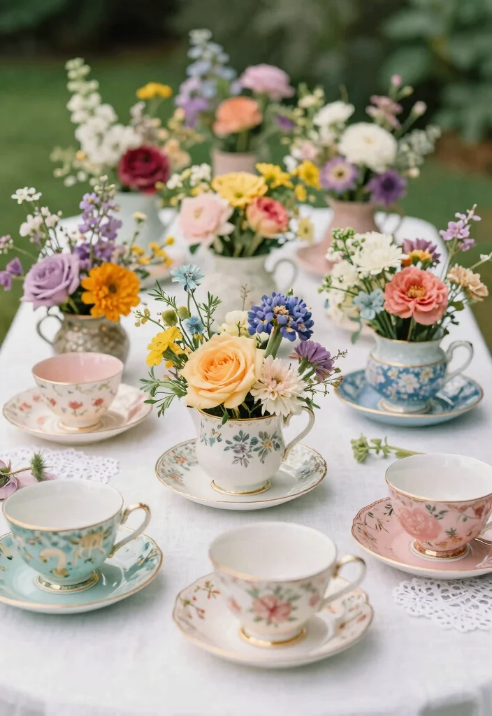 15 Wedding Table Toppers Ideas That Add Stunning Detail - 9. Vintage Tea Cups 1