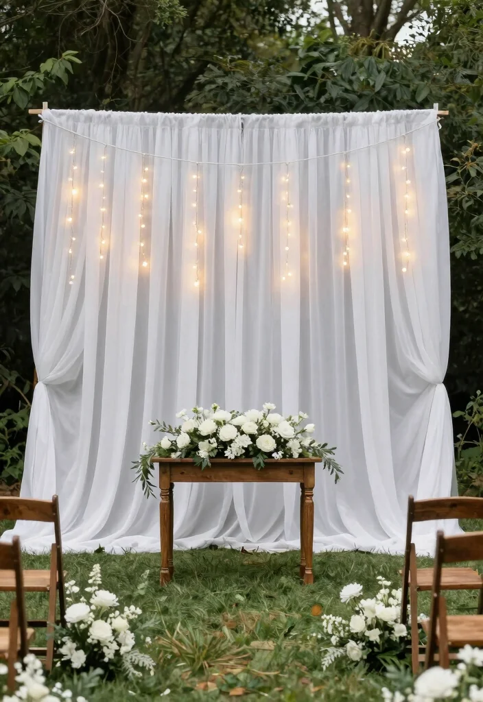 15 White Backdrop Wedding Ideas With Timeless Charm 1 15 White Backdrop Wedding Ideas With Timeless Charm - 1. Draped Fabric Elegance 1